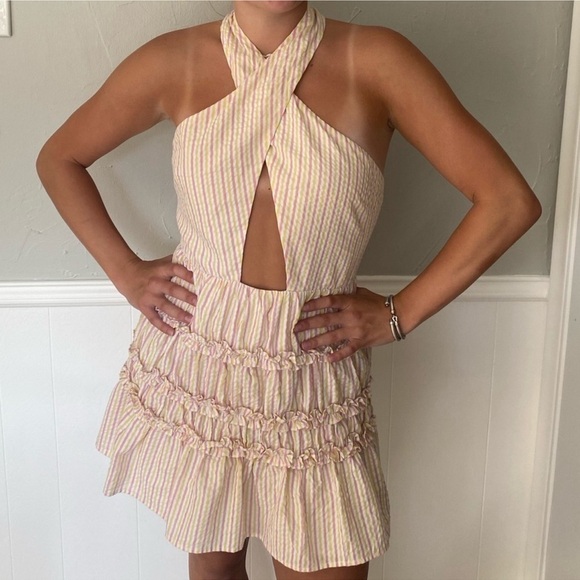 Lovers and Friend Multicolor Bryn Halter Tiered Ruffled Mini Dress Size L - Picture 1 of 9